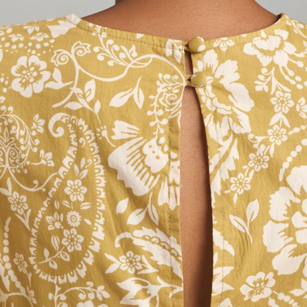 Anthropologie long sleeve v neck cotton dress olive tones green dress yellow - Picture 4 of 16